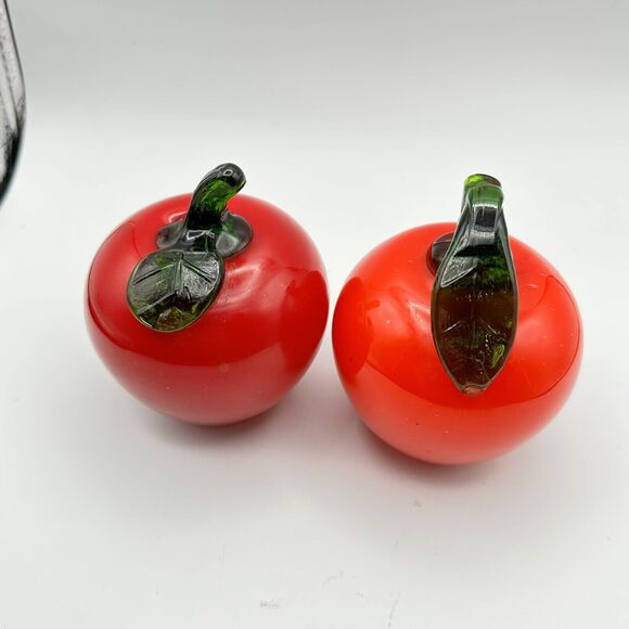 X2 Vintage Hand Blown Art Glass Red Apples Kitchen Decor Fruit Kitsch - Picture 3 of 5